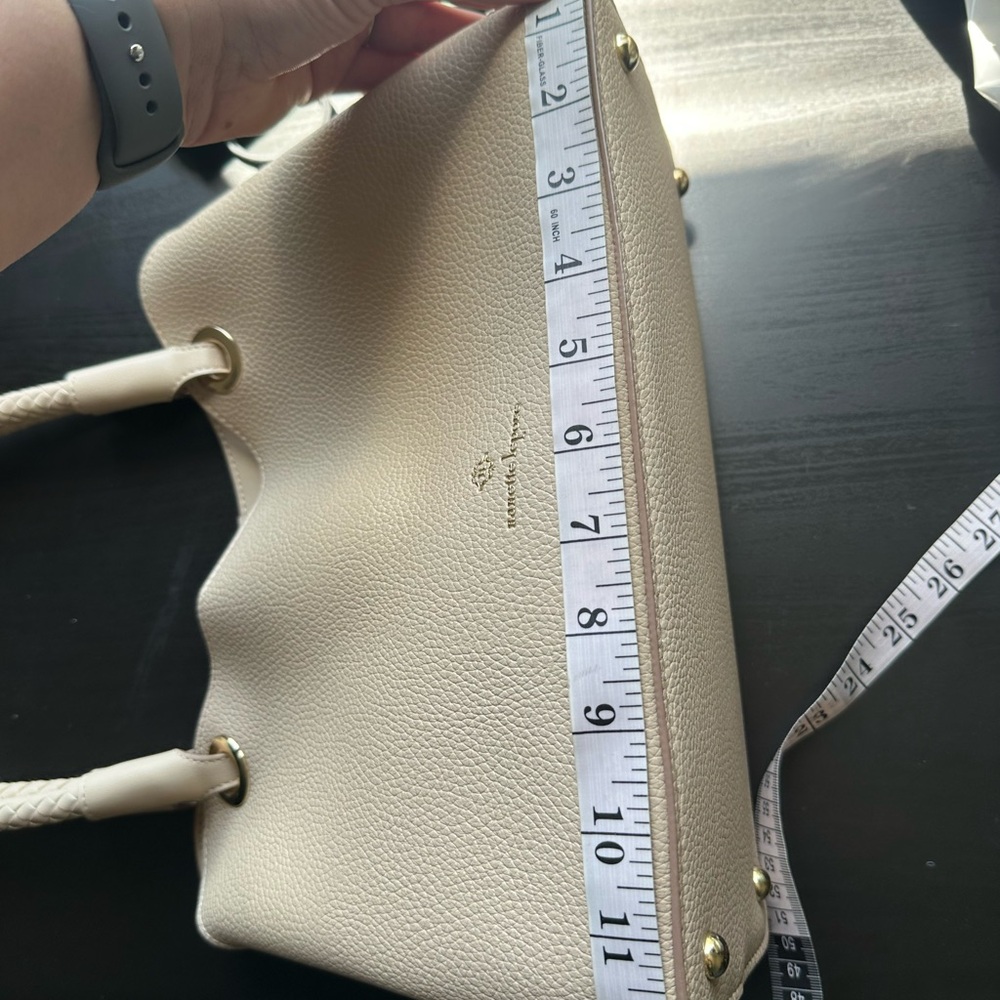 Nanette Lepore Tan Sybil Braided Handle Shoulder Bag Multiple Pockets EUC - Picture 10 of 12